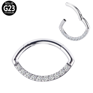ASTM F136/G23 titanio 9 piezas de circonita cúbica Blaze Set curva superior internamente geométrico nariz anillo con bisagras aro Piercing joyería - Product Image 3