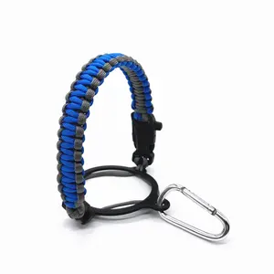 Hot sale blue survival strap cord 550 paracord handle stainless steel water bottle carrier handle