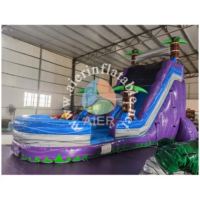 Very popular inflatable water slide with pool party rental purple slide for kids
