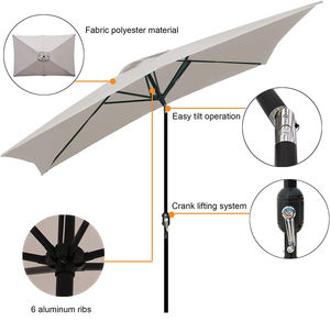 Sombrilla <span class=keywords><strong>Rectangular</strong></span> con Marco de Acero para Exteriores, Sombrilla Ligera para Playa, Restaurante, Comedor, 200x300cm - Product Image 6