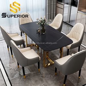 Nórdicos glam de mármol negro y oro Mesa de la cena con 8 sillas - Product Image 1