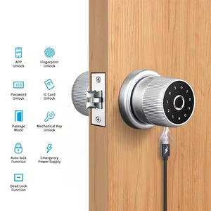 Apartment Office Biometric Fingerprint TTlock Zinc Alloy Wood <strong>Door</strong> Round <strong>Knob</strong> <strong>Digital</strong> Smart Cloud <strong>Door</strong> Lock - Product Image 2