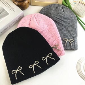 Autumn Winter Women's Cute Sweet Bow Knitted <b>Hat</b> Korean Style <b>Warm</b> <b>Hat</b> with Ear Protection Trendy Outdoor Casual Cold <b>Hat</b> - Product Image 2