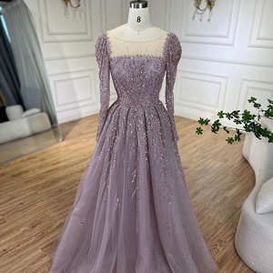 Serene Hill LA71915 핑크 비즈 롱슬리브 A라인 글리터 드레스 이브닝 파티 웨딩 드레스 - Product Image 3