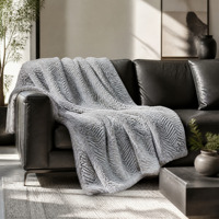 Couverture de luxe grise en fausse fourrure de lapin à chevrons, double couche, super douce et chaude, plaid 3D jacquard en peluche pour lit d'hiver