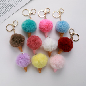 Llavero de peluche suave con forma de cono de helado, de piel sintética de conejo Rex, venta al por mayor, dijes peludos bonitos - Product Image 3