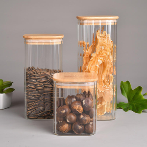 Conteneur alimentaire hermétique carré en verre avec couvercle en bambou, design zen asiatique, en borosilicate, empilable, pour fêtes - Product Image 2