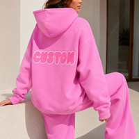 Ensemble survêtement décontracté streetwear personnalisé pour femme grande taille : sweat à capuche oversize en coton et pantalon large avec imprimé lettres chenille