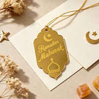 Étiquettes cadeaux en acrylique miroir doré Ramadan Mubarak, ornements suspendus pour mosquée, étiquettes pour cadeaux de fête pour l'emballage de cadeaux du Ramadan