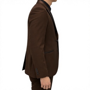 Costume de smoking marron confortable en polyester pour homme, simple boutonnage, revers cranté, style britannique, idéal pour mariage, soirée, bal de promo, banquet - Product Image 3