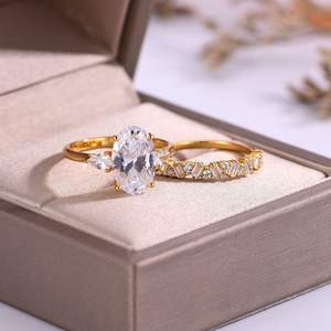 Fine S925 Anel De Prata Conjunto 4,5 Karat Em Forma De Ovo Moissanite Combinação De Anel De Duas Peças Categoria do Produto Moissanite Jóias - Product Image 3