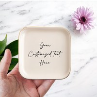 Plateau à bijoux personnalisé en céramique avec logo sur mesure, plateau carré pour bibelots avec bordure dorée pour anniversaire, Saint-Valentin