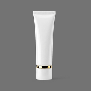 White <b>Plastic</b> Cosmetic Squeeze <b>Tube</b> with Gold Trim Screw Cap for Beauty Products - Product Image 1
