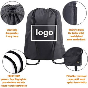 Sports Gym <b>Backpack</b> Bags Washable Black <b>Drawstring</b> Made of Durable Polyester - Product Image 2