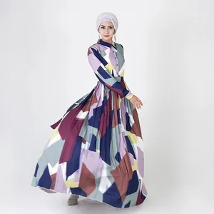  חדש אופנתי אסלאמי נשים חמה מכירה מעולה שרוולים נפוחים ארוכים רך קרפ מקסי שמלת נשים מוסלמיות אבאיה