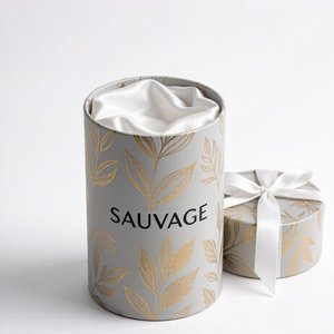 Boîte cylindrique ronde en carton rigide avec poignée en ruban de luxe pour l'emballage de parfums, de brumes parfumées, logo personnalisé - Product Image 1