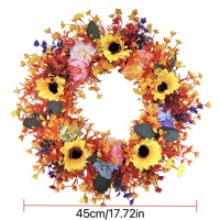 Nouvelle couronne de tournesols d'automne faite à la main de haute qualité en plastique 45 cm, style ferme, décoration de maison pour les fêtes, intérieur/extérieur