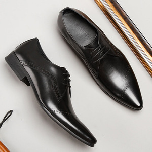 Chaussures Derby habillées pour hommes en cuir véritable, à lacets, à bout fermé, à semelle épaisse, rehaussantes, pour affaires et mariages - Product Image 3