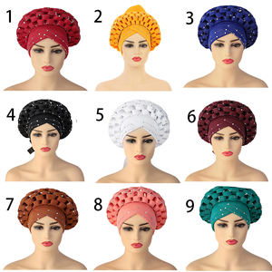 Prêt à expédier dernières casquettes nigérianes africain Twisty bandeau mode <span class=keywords><strong>Aso</strong></span> <span class=keywords><strong>Oke</strong></span> Headtie musulman Hijabs strass Turban femmes - Product Image 6