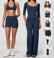 Ensemble de yoga 2 pièces pour femme : débardeur court dos nu en V et pantalon de yoga taille haute à jambes larges, extensible, pour la gym et l'entraînement