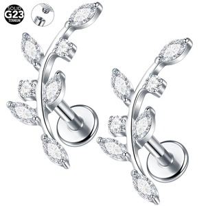 Mũi nhẫn Daith kiểu dáng thanh lịch, bạc, thiết kế cánh hoa, mạ PVD, ren trong, unisex, thời trang, hợp xu hướng, cưới hỏi, hợp kim titan đạt chuẩn ASTM-F-136 - Product Image 2