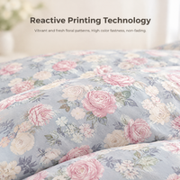 Parure de lit 3 pièces style pastoral à motif floral rose bleu, housse de couette à volants, couvre-lit doux en pur coton pour filles