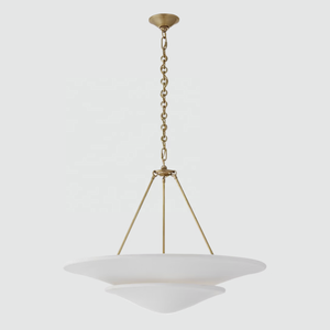 Lustre suspendu d'intérieur en laiton antique, design moderne, décoration artistique, abat-jour en laiton, luminaire suspendu pour villa, lustre à étages Mollino - Product Image 1