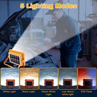 Lampe de travail solaire portable, lampe de travail d'urgence à batterie, 5 modes d'éclairage, rechargeable par USB, lampe de travail LED COB super lumineuse