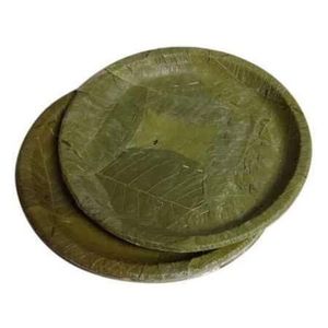 Assiettes jetables en feuilles de bambou, rondes, brunes, biodégradables, écologiques, vaisselle, lot de 10 - Product Image 2