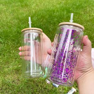 Verres à double paroi de 12 oz de haute qualité, vierges, à sublimation, avec paillettes, pour loisirs créatifs, 25 pièces, avec couvercle en bambou pour strass DIY - Product Image 2