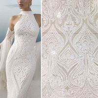 Tissu en dentelle brodée 100 % polyester de haute qualité LH, broderie française à sequins pour fêtes, mariages, textiles de maison, personnalisable OEM
