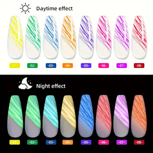 Gel UV/LED fluorescente de 8 colores para <span class=keywords><strong>uñas</strong></span>, efecto telaraña, que brilla <span class=keywords><strong>en</strong></span> la oscuridad, para arte de <span class=keywords><strong>uñas</strong></span>, proveedor OEM, venta al por mayor - Product Image 5