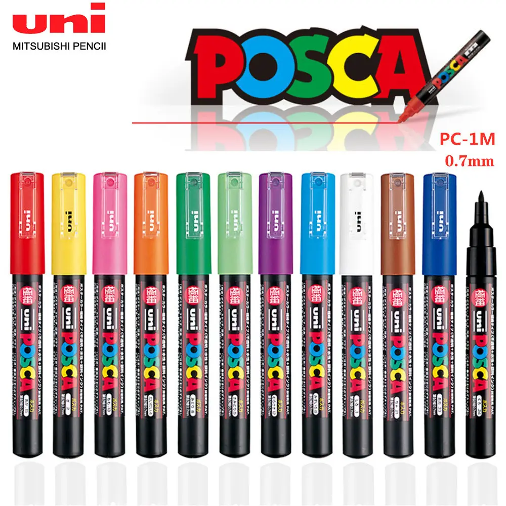 UNI כדור POSCA PC-1M סמן עט פופ פוסטר עט/גרפיטי פרסומת 0.7mm אמנות מכתבים רב צבע אופציונלי אמנות סמן