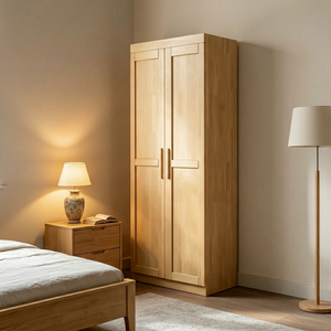 Armoire scandinave moderne en bois avec portes battantes style Shaker, meuble de rangement autoportant en bois massif pour chambre à coucher - Product Image 1