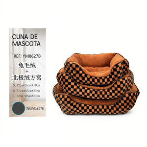 Cuccia per Animali Yommy, Letto per Cani in Peluche a Quadretti YM8627B S M L, Fondo Impermeabile Antiscivolo - Product Image 3