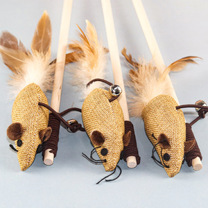 Bâtonnet en bois en forme de souris avec clochette, jouet interactif pour chat, anti-ennui - Product Image 1
