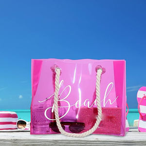 Mode Shopping Beach Stadium Femmes Imperméable Pvc Rose Rouge Transparent Clair Sacs À Main Avec Poignée En <span class=keywords><strong>Corde</strong></span> - Product Image 4