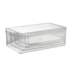 4 Pieces Pack Stackable Clear PET Kitchen Food Fridge Organizer and Storage Container Box for Vegetables Fruits Eggs