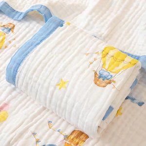 Asciugamano per neonati in garza di cotone a sei strati 110x110 cm, coperta estiva per neonati con motivo a cartoni animati - Product Image 2
