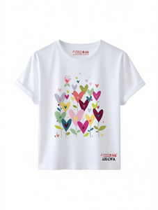 T-shirt da donna JBLNFA taglie forti con stampa a cuori colorati, manica corta, girocollo, casual, primavera estate, vestibilità a H, 100% cotone - Product Image 1