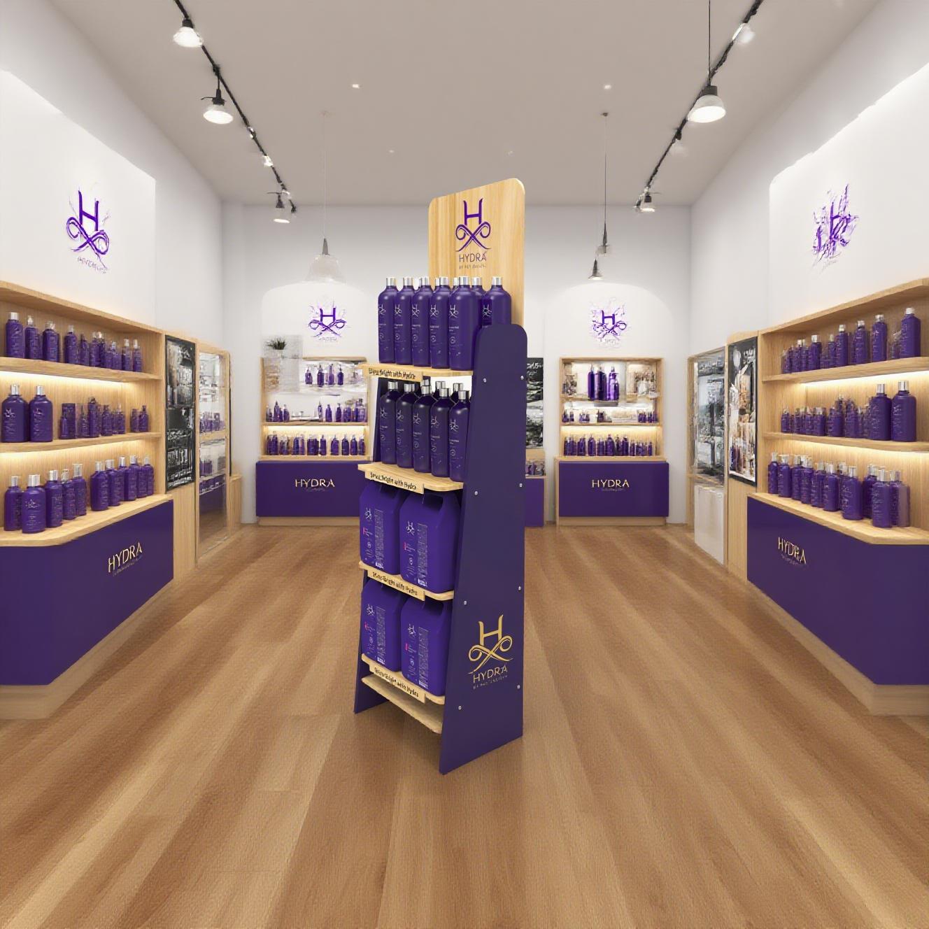 Apache Custom Floor Wood Shampoo Display Stand for Skincare Store — view 3