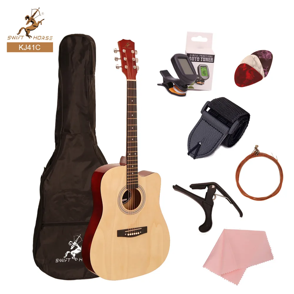 Miglior vendita 41 pollici chitarra acustica con accessori prezzo all'ingrosso Linden Top Catalpa collo a buon mercato chitarra per studenti in vendita