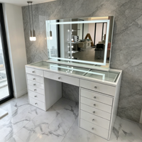 Table de maquillage élégante avec miroir et éclairage LED blanc, surface anti-rayures, pour meubles