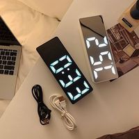 Jam Berwajah Cermin Bercahaya, Jam Meja, Ornamen Bergaya Alas, Layar Digital LED, Jam Alarm Elektronik