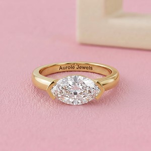Anillo Solitario con Diamante Corte Marquesa East West en Oro Sólido para Joyería Fina Nupcial de Diseño Moderno - Product Image 4