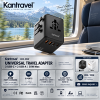 Adaptateur de voyage universel multi-ports, chargeur GaN 35W avec 3 USB-C et 2 USB-A pour les voyages d'affaires internationaux