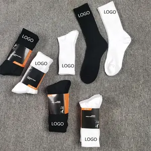 Venta al por mayor de algodón impreso gimnasio agarre Calcetines clásicos blanco negro liso unisex Atlético deportes calcetines hombres logotipo personalizado