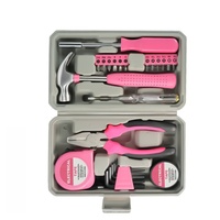 Ensemble d'outils manuels de 24 pièces en acier au carbone rose de qualité supérieure avec étui rigide, comprenant des pinces, un marteau et des tournevis, idéal pour la réparation à domicile, cadeau pour femmes