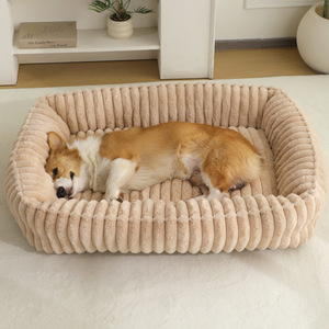 Nouveau lit pour animaux de compagnie en peluche rayé rectangulaire, canapé d'intérieur chaud pour l'hiver, lit confortable pour <span class=keywords><strong>chien</strong></span> et chat, <span class=keywords><strong>coussin</strong></span> pour animaux de compagnie - Product Image 2