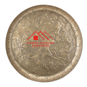 <b>Large</b> Metal Gold <b>Tray</b> for Home Hotels & Restaurants Classic Design Round <b>Large</b> Size Serving <b>Tray</b> for Wedding Decor - Product Image 2